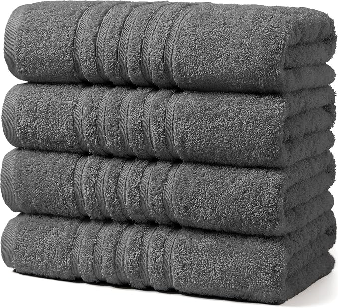 Aibaser Towels - Premium 100% Cotton Bath Towels Set (27 x 54 inches), Lightweight and High Absorbency Quick Drying (Grey)