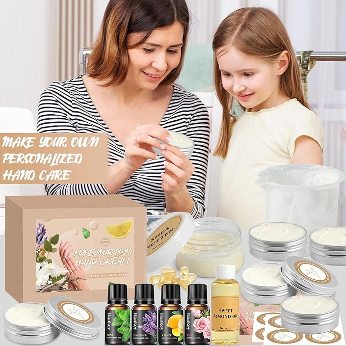 Jcoos DIY Hand Cream Making Kit, Handcream For Very Dry Hands, hand lotion with Shea Butter, Almond Oil, Jars, Essential Oils Natural Whipped Shea Butter Body Butter Making Kit Gifts for Women