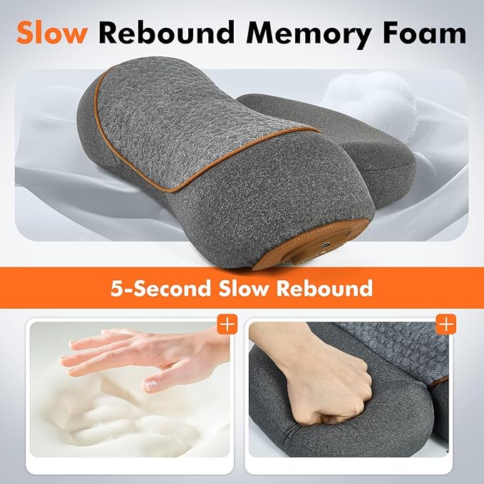Neck Pillow - 3-in-1 Neck Massage Pillow with Battery for Shoulder Pain Relief, Deep Tissue Pain Relief with Heat and Stretching, Neck Hump Corrector for Women, Travel Pillow