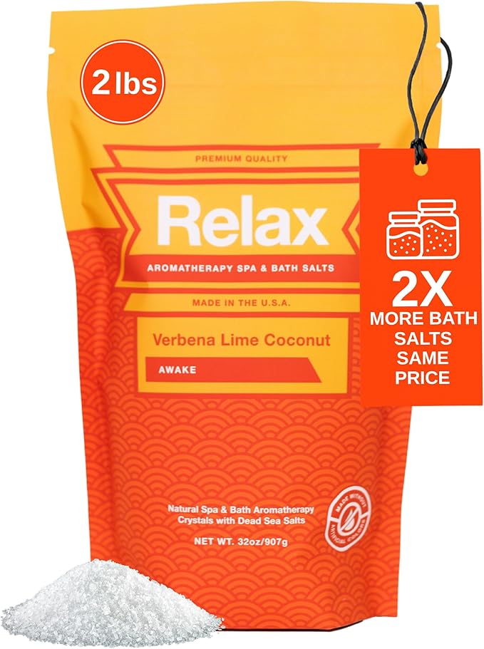 Relax Spa & Bath Aromatherapy Bath Salts for Hot Tub, Bath, or Spa, 2LB Bag Infused with Magnesium, Bath Salt for Soaking, Verbena Lime Scent