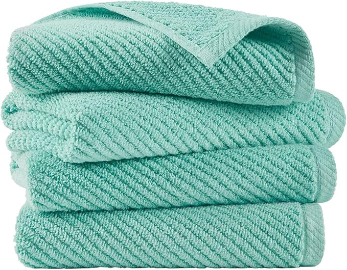 Madison Park 4-Piece Hand Towel Set for Bathroom 18" x 28" Diagonal Ribbed, Turquoise - 100% Cotton Soft Quick Dry & Absorbent Gift | Zero Twist, 500 GSM, Oeko-TEX, Hotel Quality