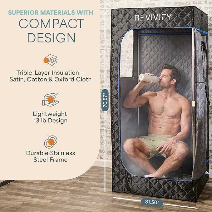LifePro Revivify Mini Portable Sauna for Home with 2.6L Steamer, Essential Oils and App Control – Full Body Steam Room with Adjustable Heat Levels & Timer – Easy-to-Use at Home Sauna Tent Portable