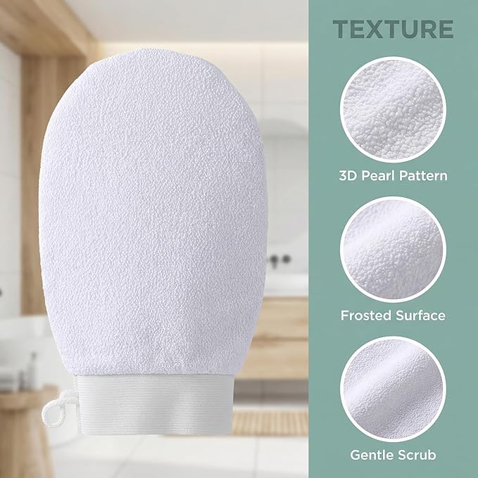 2-Pack Body Scrubber Glove - Traditional Exfoliating Mitt for Dead Skin Remover, Self Tan Prep & Keratosis Pilaris - Soft & Durable Viscose Material White