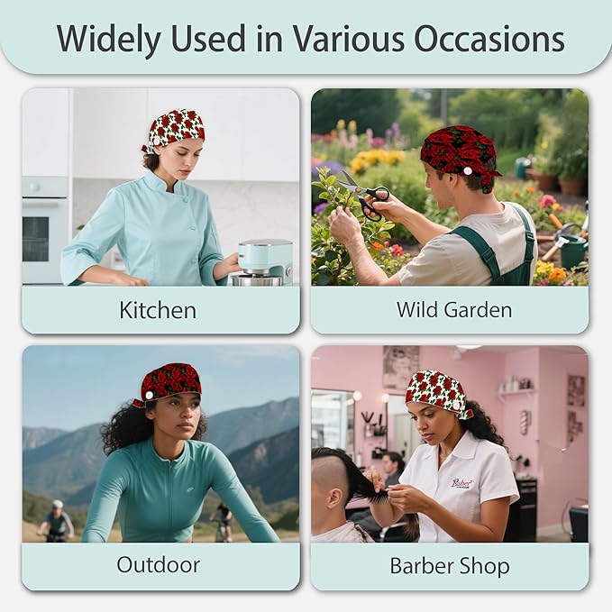 2 Pcs Working Cap with Sweatband for Women Men, Adjustable Cleaning Working Hats, Nurse Surgical Caps