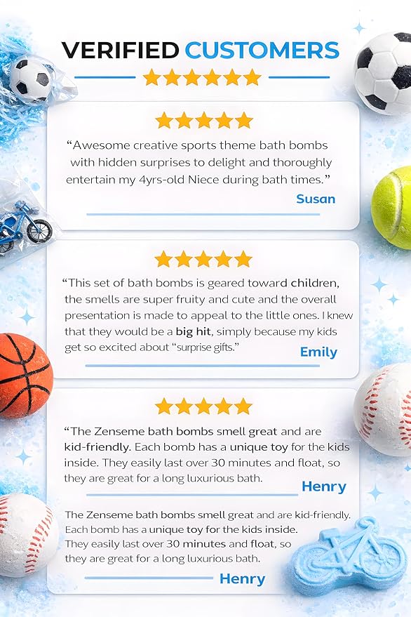 Bath Bombs for Boys with Toys Inside W/Flash Cards - Sports Bath Bombs for Kids - Gift Set of 18 Scented Organic Handmade - 2.5 oz with Natural Essential Oils - 18 Pack
