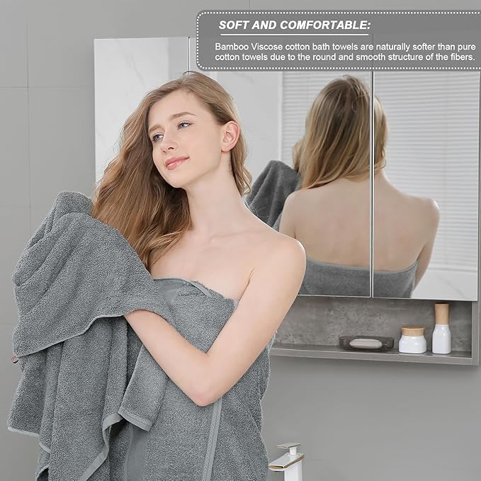 Aibaser Bath Towels, 27x54inch - Natural, Ultra Absorbent Towels for Bathroom, Travel, Gym, Shower and Spa (6 Piece Set) (Grey)