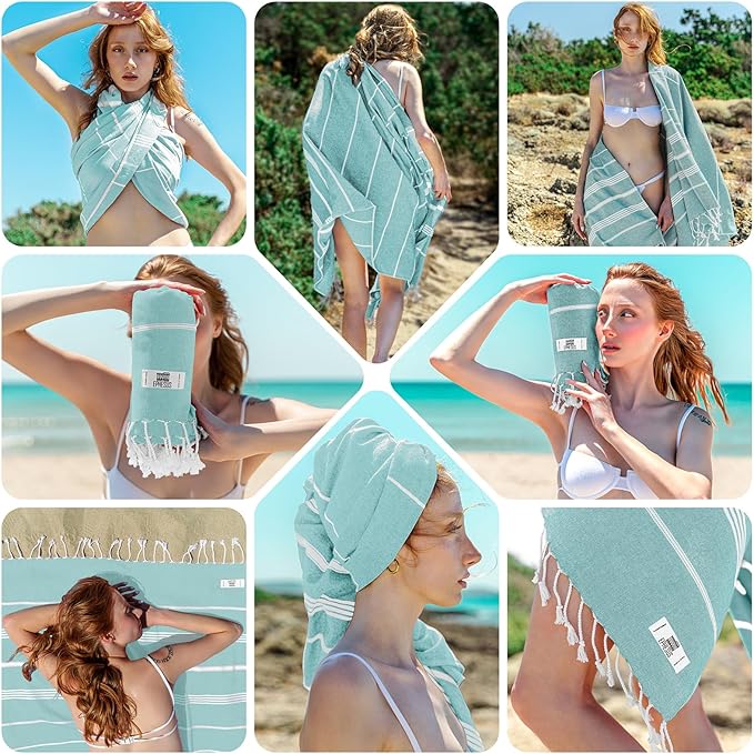 EPHESUS TOWELS Turkish Beach Towel - 38x70 inch Oversized - Sultan Design - Turkish Towel for Beach, Bath, Pool, Gym, Yoga - Prewashed, Lightweight, Quick Dry (Cool Mint, Sultan)
