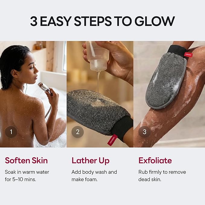Caveem Exfoliating Mitt, Body Scrubber for Deep Exfoliation, Korean Scrub Mitt, Turkish Body Exfoliator for Remove Dead Skin, Gentle Lightweight Loofah Bath Glove for Shower (2 Pack)