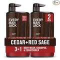 Every Man Jack Cedar + Red Sage Mens 3-in-1 All Over Wash for All Skin and Hair Types - Body Wash, Shampoo and Conditioner with Naturally Derived Ingredients - Paraben & Dye Free - 28.8oz - 2 Pack
