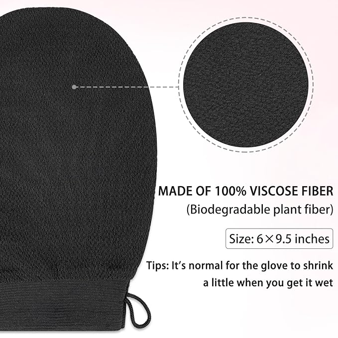 2 Pack Black Exfoliating Glove – Viscose Fiber Exfoliating Body Scrubber, Korean Exfoliating Mitt for Deep Pore Cleansing & Dead Skin Removal, Ideal for Daily Shower Use