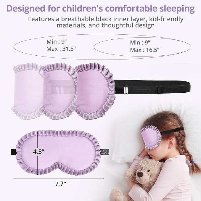 Kids Sleep Mask, 100% Real Mulberry Silk Eye Mask, Sleeping Mask for Kids with Adjustable Elastic Band, Soft & Light Blocking Eye Cover Gift for Boys Girls Teens Age 5+ (Purple)