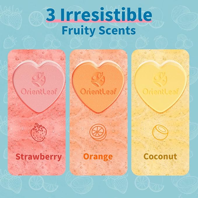 ORIENTLEAF Bath Bombs for Women, Stocking Stuffers, Bath Bombs Fruit Scented Strawberry, Orange, Coconut, 6 x 2 oz