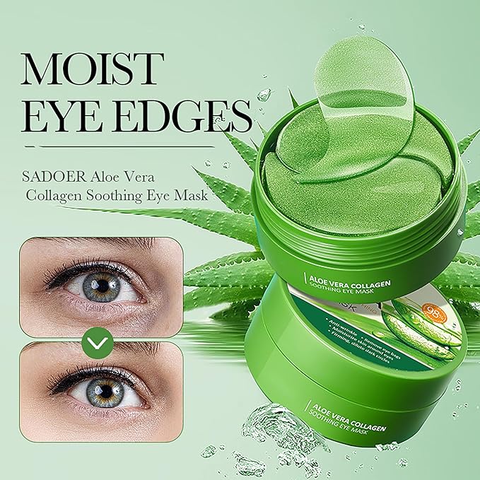 Aloe Vera Under Eye Masks, 60 PCS, Eye Bags, Puffy Eyes and Dark Circles Treatments, Reduce Wrinkles & Fine Lines Undereye Patches, Smooth, Firming, Moisturizing Eye Skin for Men&women Gift