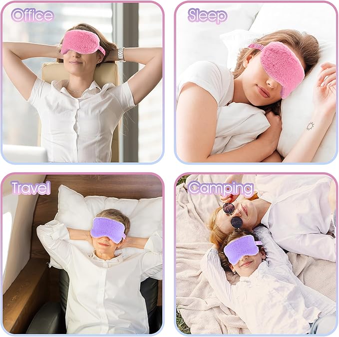 2 Pcs Plush Eye Mask Soft Sleeping Blindfold Eye Cover Comfortable Furry Faux Fur Sleeping Mask Satin Nap Night Eyeshade Cover for Women Men Gift (Rose, Violet)