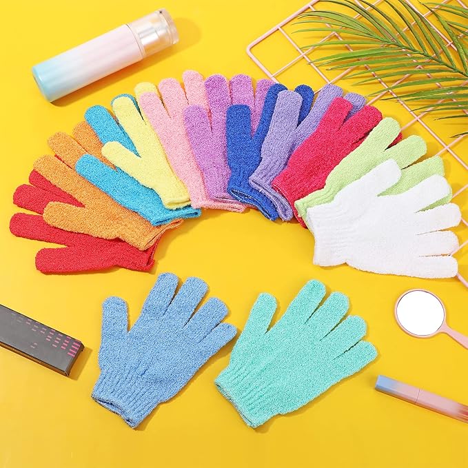 Tegeme 100 Pcs Exfoliating Gloves Bulk Double Sided Nylon Colorful Bath Shower Gloves for Men Women Beauty Spa Massage Shower Deep Clean Body Skin Scrubber Bathing Accessories,13 Colors