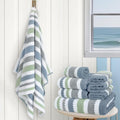 Waffle Towels for Bathroom - Quick Dry | Thick | Lightweight | 500GSM, 2Bath 28"x52", 2Hand 16"x27", 4Wash 13"x13", Cotton Polyester Blend Towels with Hanging Loops, Navy Grey Green Stripe and White