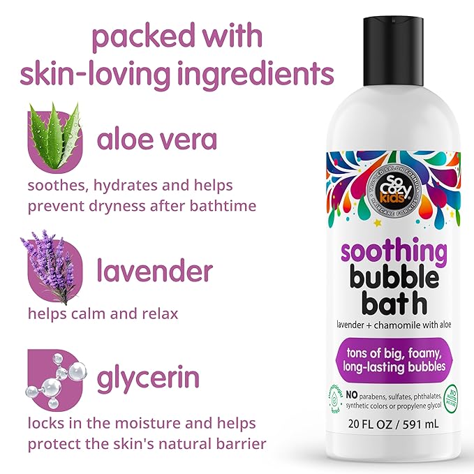 SoCozy Soothing Bubble Bath for Kids, Lavender & Chamomile, Moisturizing with Aloe Vera and Jojoba Oil, 20 FL OZ