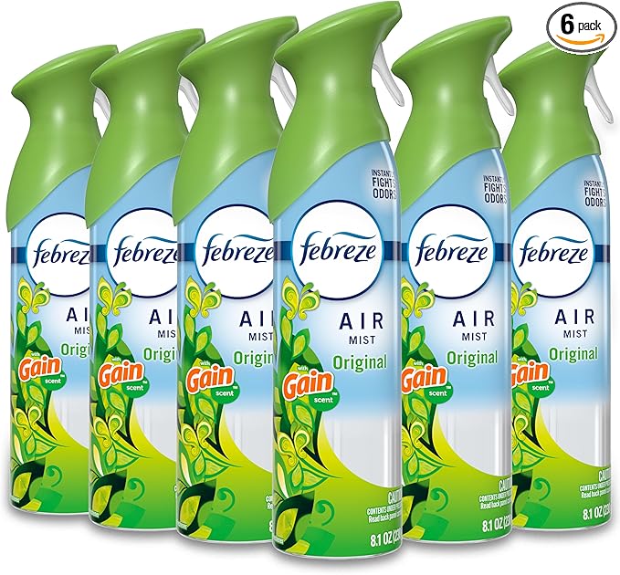 Febreze Air Mist, Air Freshener Spray, Odor Fighting Room Spray, Deodorizer for Home Bathroom Kitchen Office Apartment Dorm Room Classroom, Gain Original Scent, 8.1oz (Pack of 6)