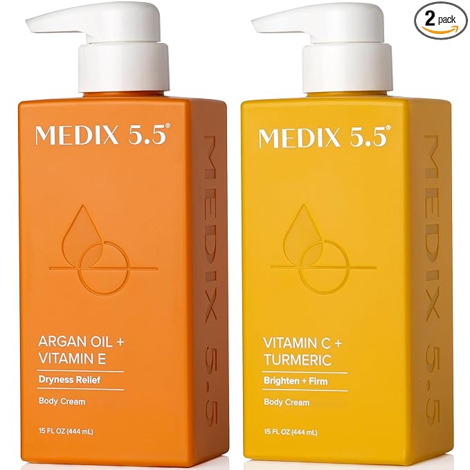 MEDIX Vitamin C Cream + Anti Aging Argan Oil Cream 2PC Skin Care Bundle | Moisturizer Body Cream & Face Lotion | Brightening Body Lotion For Women, Uneven Skin Tone, Wrinkles, & Sun Damaged Skin, 2PC