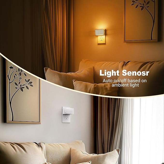 JandCase Amber Night Light, Night Lights Plug into Wall with Dusk to Dawn Sensor, Dimmable Plug in Night Light, Adjustable Brightness, [2 Pack] Amber Nightlight for Bedroom Bathroom Hallway