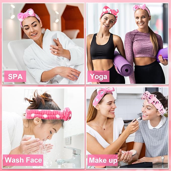 Tigeen 52 Pieces Spa Headband for Washing Face Bulk Soft Coral Fleece Skincare Headband, Bow Makeup Cosmetic Hairband Fluffy Shower Spa Essentials for Girls Women Slumber Supplies(Colorful,Polka Dot)