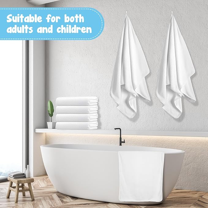 SmoothNovelty 16 Pack Microfiber Bath Towels Bulk 27'' x 60'' Oversized Size Bath Towel Highly Absorbent Extra Large Soft Drying for Beach Shower Summer Salon Sport Gym Party (Lattice,White)