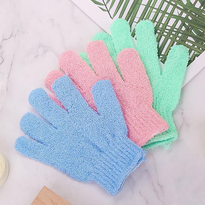 Sibba 3 Pair Bath Gloves for Shower Natural Loofah Exfoliating Wash Gloves for Body and Face, Dead Skin Remover, Double Sided Microfibre Shower Body Gloves for Adults and Kids