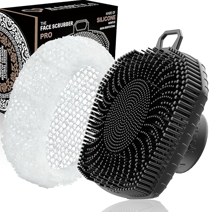 RamPula Face Scrubber & African Net, Silicone Exfoliating Brush for Men Women, Facial Cleansing Brush, Manual Waterproof Cleansing Skin Care, Blackhead Removing Pore Cleansing Massaging Face Brushes