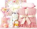 Birthday Gifts for Women,Mothers Day Gifts for Mom,Valentines Day Gift for Her,Self Care Spa Gift Basket with Blanket Candle Bath Bomb,Relaxing Spa Set,Get Well Package,for Mom Wife Sister Best Friend