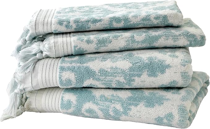 SKL Home Mirage Fringe 2 Bath, 2 Hand Towel Set, Aqua