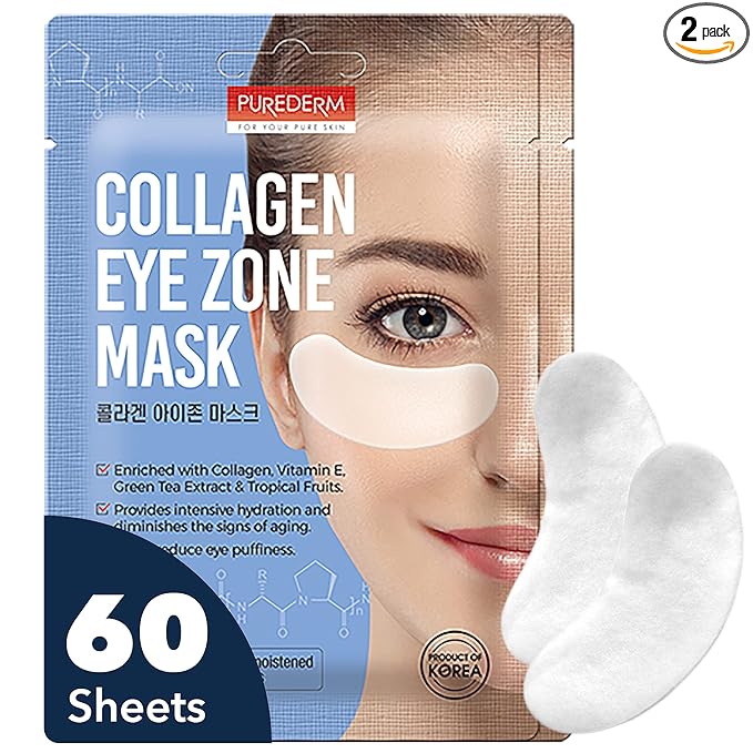 Deluxe Collagen Eye Mask Collagen Pads For Women By Purederm 2 Pack Of 30 Sheets/Natural Eye Patches With Anti-aging and Wrinkle Care Properties/Help Reduce Dark Circles and Puffiness