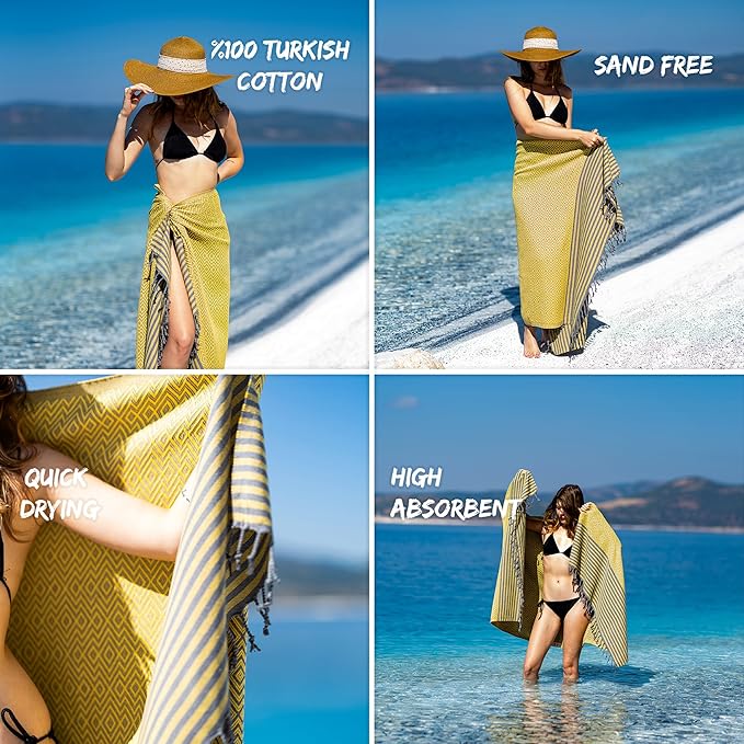 Ray Silver Turkish Beach Towel Oversized 40x71 100% Cotton Sand Free Quick Dry Towel Extra Large Turkish Towel Light Travel Towel for Adults Beach Gifts Beach Accessories