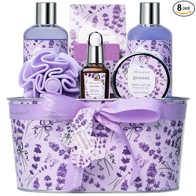 Bath Gift Baskets for Women, Lavender Relaxing Spa Gifts, Bath Spa Gift Basket for Women, Self Care Gifts, Care Package, Home Spa Products, Birthday Gifts , Gifts for her