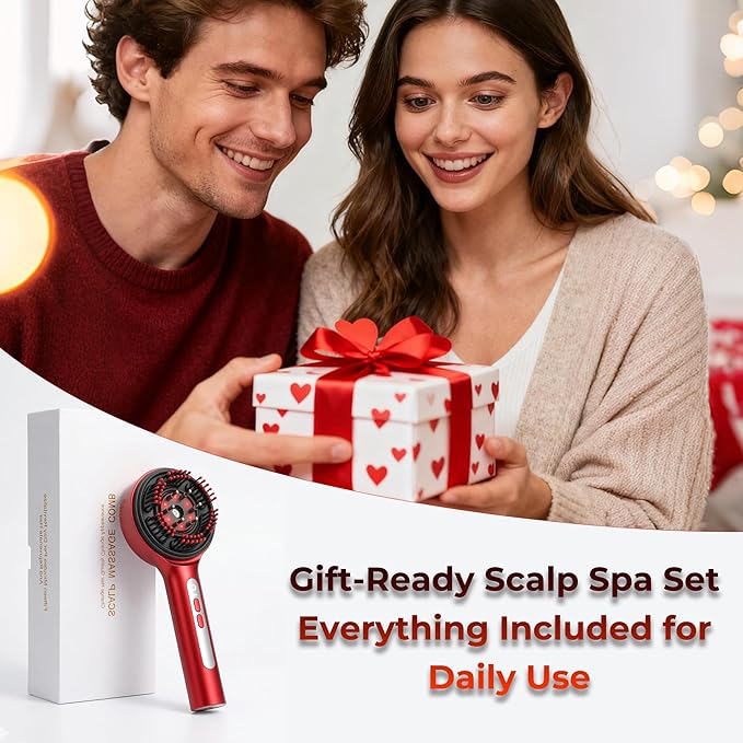Electric Scalp Massager, 5 in 1 Refillable Oil Reservoir and Mist 3 Step At Home Scalp Spa Device, 3D Deep Kneading Massage, USB C Rechargeable Portable for Home and Travel (Red)