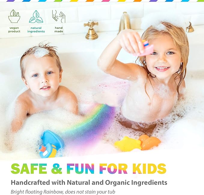 Bath Bombs for Kids - All Natural Magic Rainbow BathBombs with Organic Ingredients, Moisturizing, Vibrant Colors & Rich Bubbles, Cloud Bath Bombs, Birthday Gifts for Kids, Mothers Day Gift for Mom