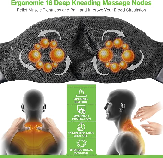 cotsoco Cordless Shiatsu Neck and Shoulder Massager with Heat,Portable Massagers for Neck and Back,3D Deep Tissue Kneading Back Massager for Muscle Pain Relief,Perfect Gifts for Men and Woman