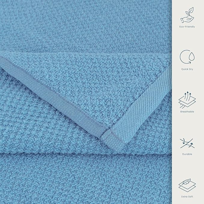 CASA COPENHAGEN EcoPop 4Pcs 100% Cotton Large Designer Towels Gift Set- Dusty Blue, 55"x27", 4Bath Towels for Bathroom (Box Pack, Set for Women & Men)