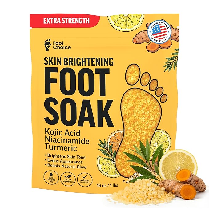 Skin Brightening Foot Soak with Kojic Acid & Niacinamide - Evens Skin Tone, Boosts Glow & Softens Calluses - Turmeric & Vitamin C - 1lb