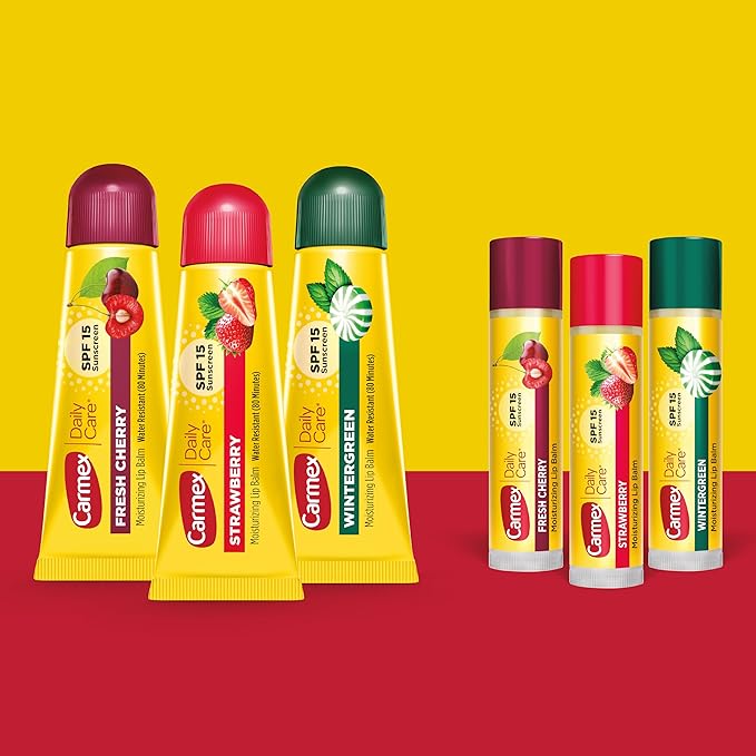 Carmex Daily Care Moisturizing Lip Balm Pack, SPF 15, Multi-Flavor Lip Care Variety Pack Bag, 9 Count (3 Tubes, 6 Sticks)