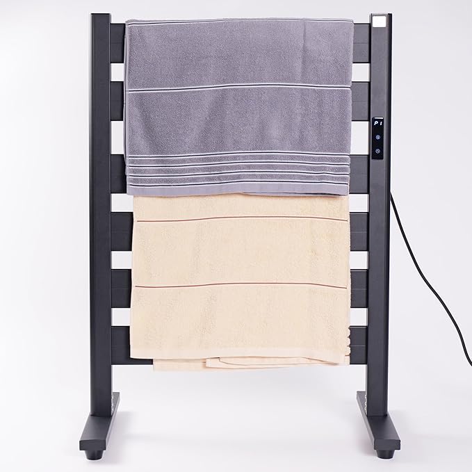 Heated Towel Racks for Bathroom, Towel Warmer Rack, 6-Bar, Upgraded Extra-Wide Heating Area, Built-in Timer and Temperature Adjustment, Large Free-Standing Heated Towel Rack，Matte Black