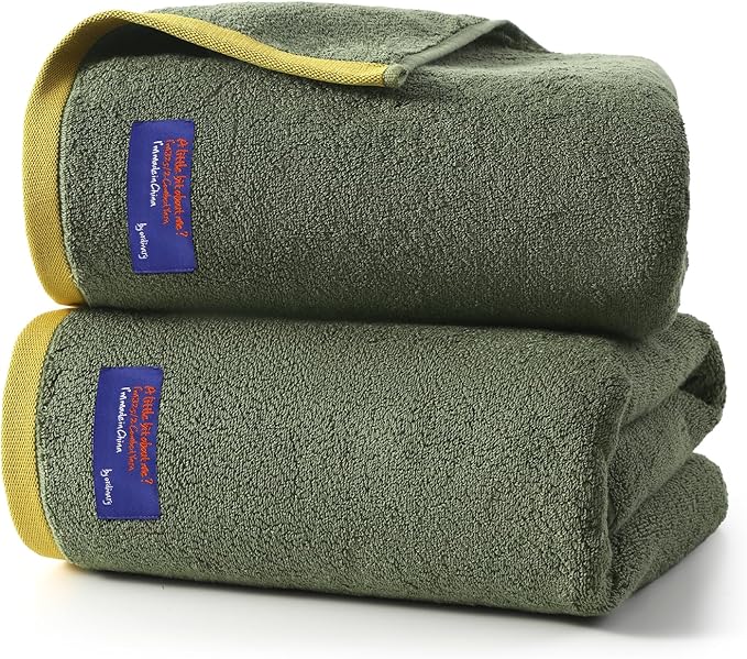 REDKISS 100% Cotton 2 Pack Luxury Bath Towels 27 x 54 Inches, Oversized Bath Towel Set, 600 GSM Ultra Soft Highly Absorbent Quick Drying Towels for Bathroom, Gym, Spa, Hotel, Army Green