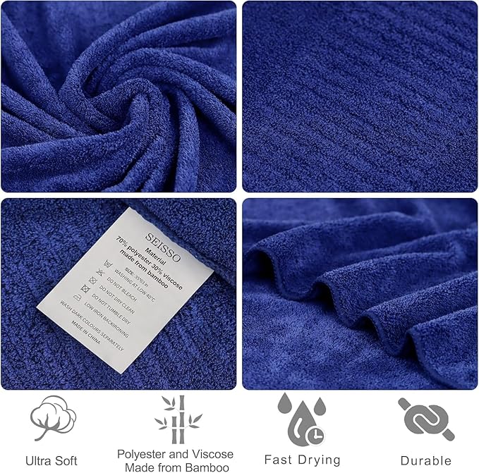 SEISSO Bath Towels 4 Pack Premium Large Towels for Bathroom 35 x 63 Inches Ultra Soft and Quick Dry Luxury Bath Sheet, Lightweight Shower Towel for Fitness, Hotel, Gym, Sauna, Home - Navy Blue