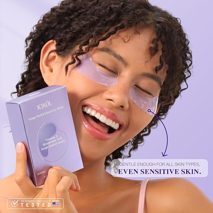 Grape Seed Collagen Under Eye Patches, Eye Mask for Puffy Eyes and Dark Circles, Deep Hydrating Under Eye Mask Patches for Eye Bags Treatment, Under-eye Skincare Boost Radiance (24 pairs)