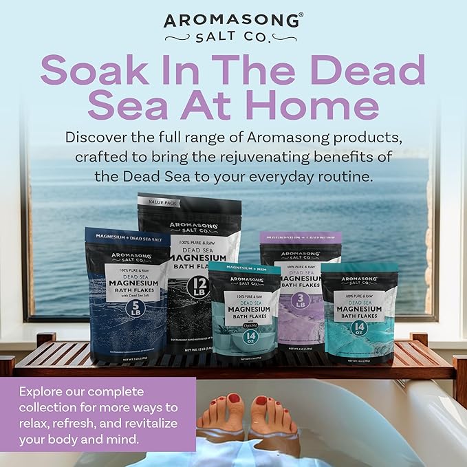 Aromasong RAW Magnesium Bath Flakes with 100% Natural Lavender, 12 Lb. Bulk Muscle Relaxing Organic Salts Mg Chloride, Mineral Soak Salt.