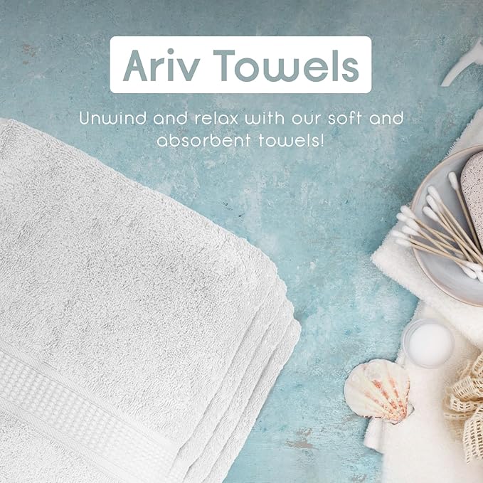 Ariv Premium Jumbo Bath Towels Pack of 2, Beach Towel, Extra-Large Bath Sheets, 100% Cotton, Super Soft, Highly Absorbent, Quick Dry, Durable, Great Value & Quality, Bathroom - White