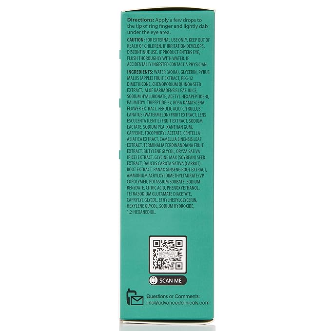 Advanced Clinicals Puffy Eye Under Eye Serum | Visible Anti Aging Brightening Vitamin C + Caffeine Serum Helps Improve Look Of Puffiness, Fine Lines, Dark Circles, & Uneven Skin Tone, 1.75 Fl Oz