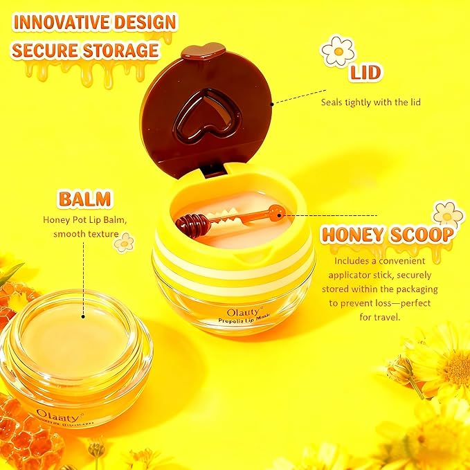 8Pcs Bee Lip Balm Honey Pot, Lip Mask Skincare, Strawberry, Watermelon, Apple Lime, Cherry, Mint, Coconut, Peach, Moisturizing Honey Balm Bulk Gifts, Mothers Day Gifts, Teacher Appreciation Gifts
