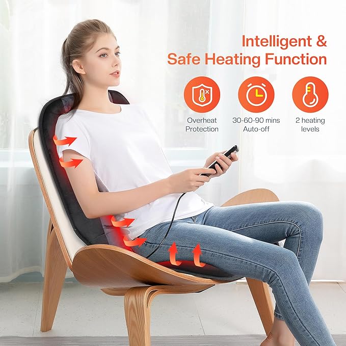 CILI Massage Chair Pad,Back Massager with Heat,Massage Seat Cushion with 10 Vibration Motors,30-60-90 Minutes Heating Options,Chair Massager for Office Chair, Home Office Use,Mothers Day Gifts