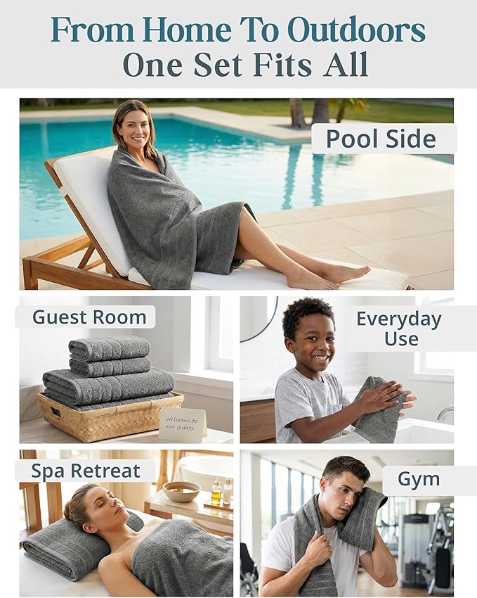 CASA PLATINO Premium Cotton Turkish Towel Set for Bathroom - 12 Pc - Super Soft, Quick Dry & Highly Absorbent - 4 Bath, 4 Wash Cloth, 4 Hand Towels - Hotel Quality, Durable & Easy Care - Ultimate Grey