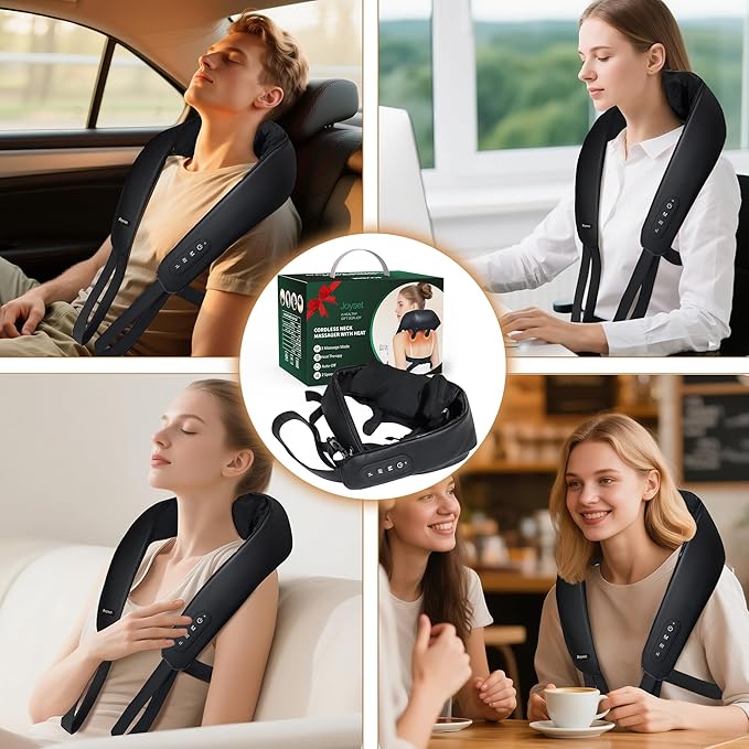 Joyset Neck Massager with Heat, Cordless Shiatsu Neck Massager for Pain Relief Deep Tissue, 6D Kneading Shiatsu Shoulder Massager for Mother's Day, Dad Mom and Friend